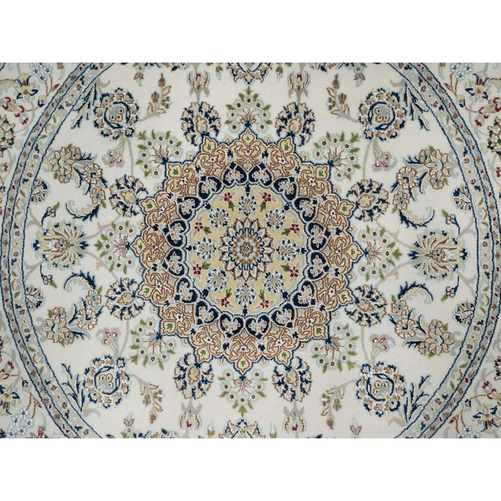 5'11" x 5'11" New Hand Knotted Ivory Wool & Silk Round Oriental Rug - MOA10291561