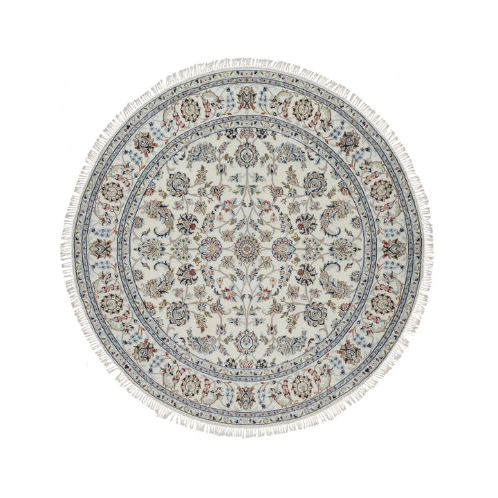 6'0" x 6'0" New Hand Knotted Ivory Wool & Silk Round Oriental Rug - MOA10291562