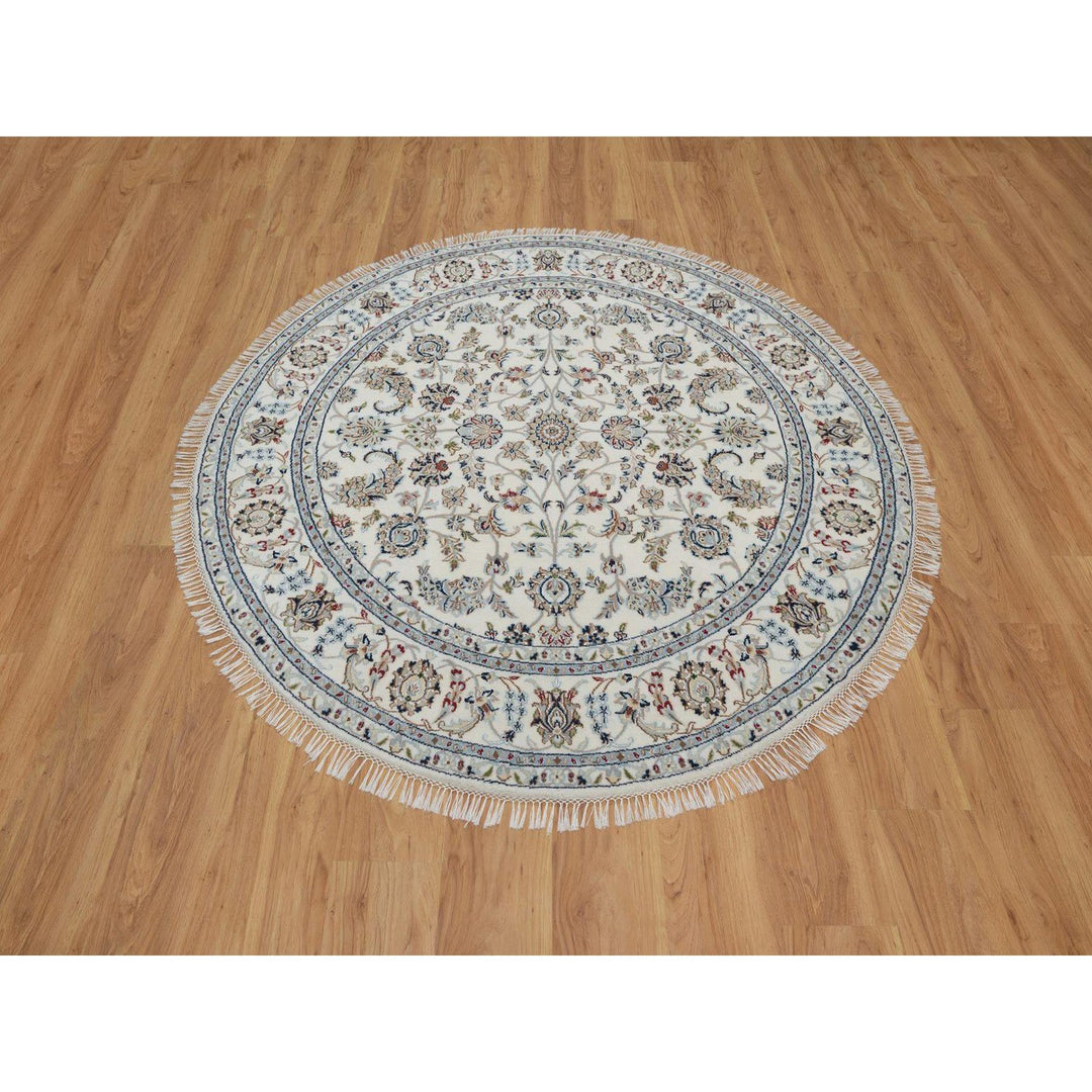 6'0" x 6'0" New Hand Knotted Ivory Wool & Silk Round Oriental Rug - MOA10291562