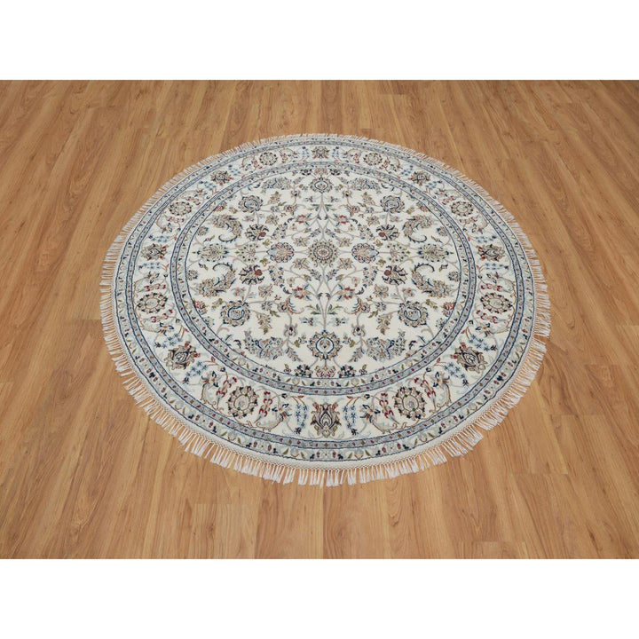 6'0" x 6'0" New Hand Knotted Ivory Wool & Silk Round Oriental Rug - MOA10291562