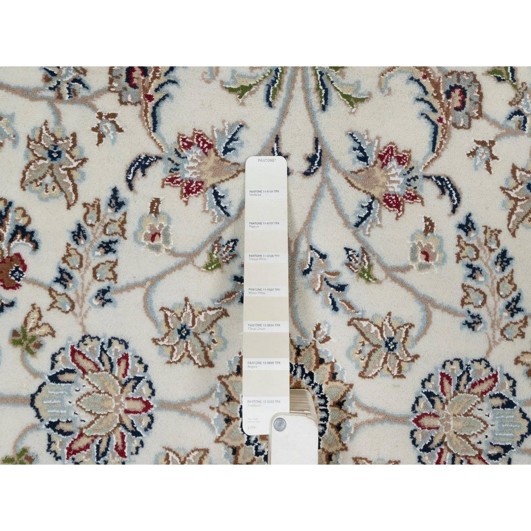 6'0" x 6'0" New Hand Knotted Ivory Wool & Silk Round Oriental Rug - MOA10291562