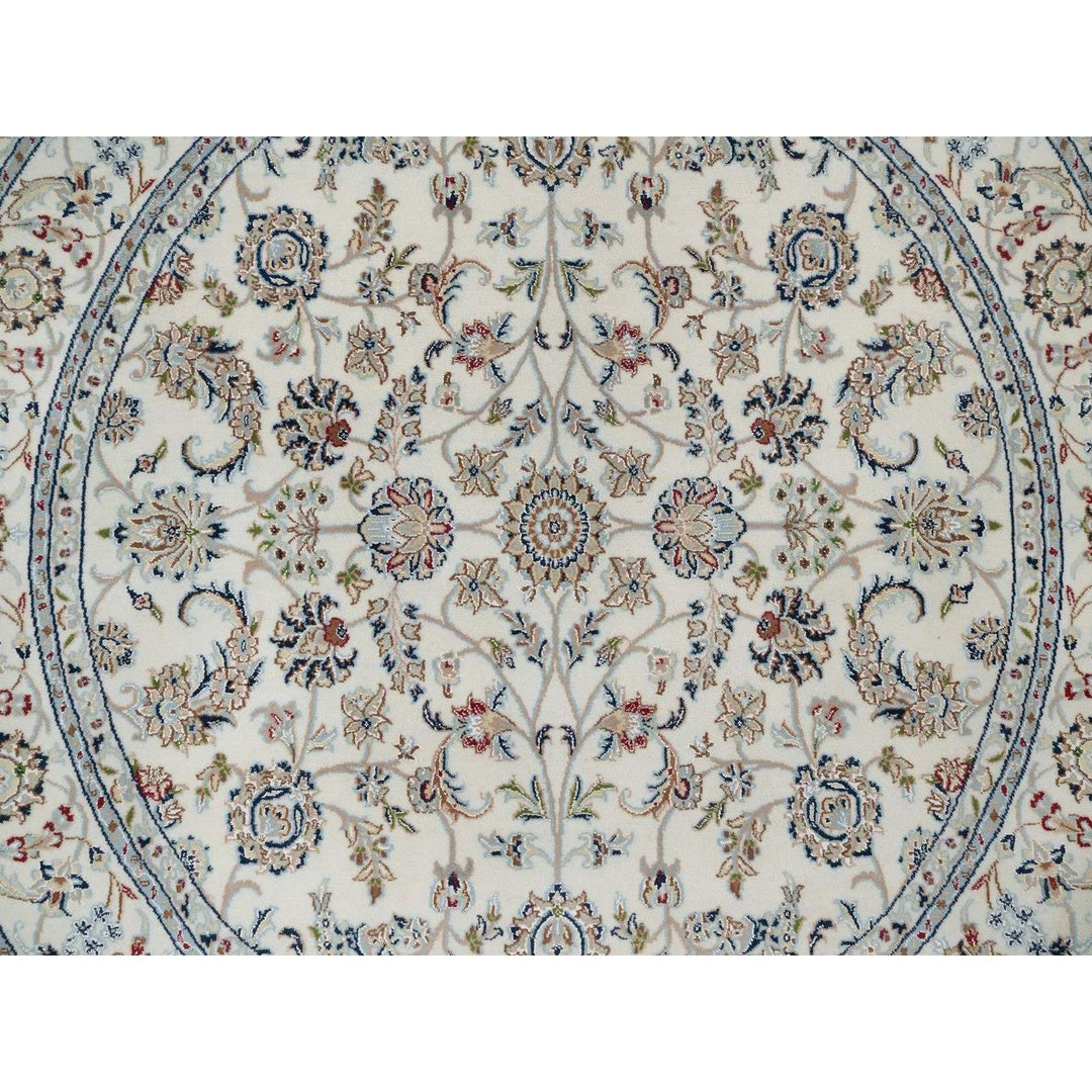 6'0" x 6'0" New Hand Knotted Ivory Wool & Silk Round Oriental Rug - MOA10291562