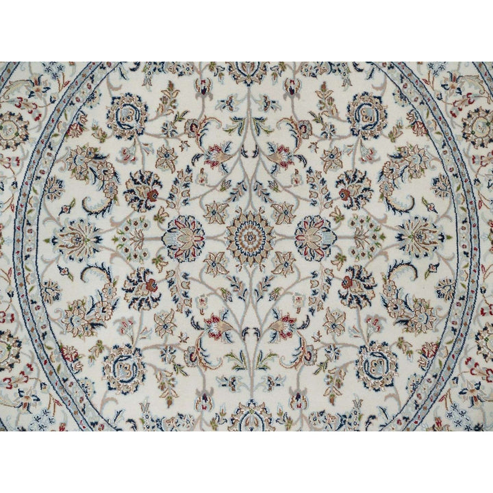 6'0" x 6'0" New Hand Knotted Ivory Wool & Silk Round Oriental Rug - MOA10291562