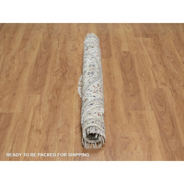 6'0" x 6'0" New Hand Knotted Ivory Wool & Silk Round Oriental Rug - MOA10291562