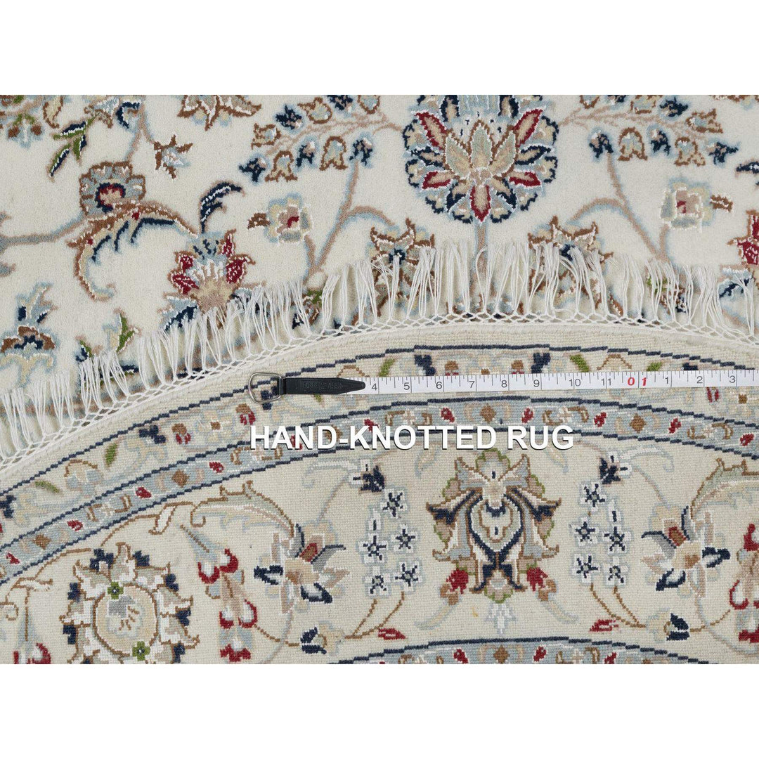 6'0" x 6'0" New Hand Knotted Ivory Wool & Silk Round Oriental Rug - MOA10291562