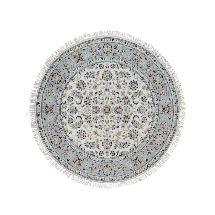 5'2" x 5'2" New Hand Knotted Ivory Wool & Silk Round Oriental Rug - MOA10291564