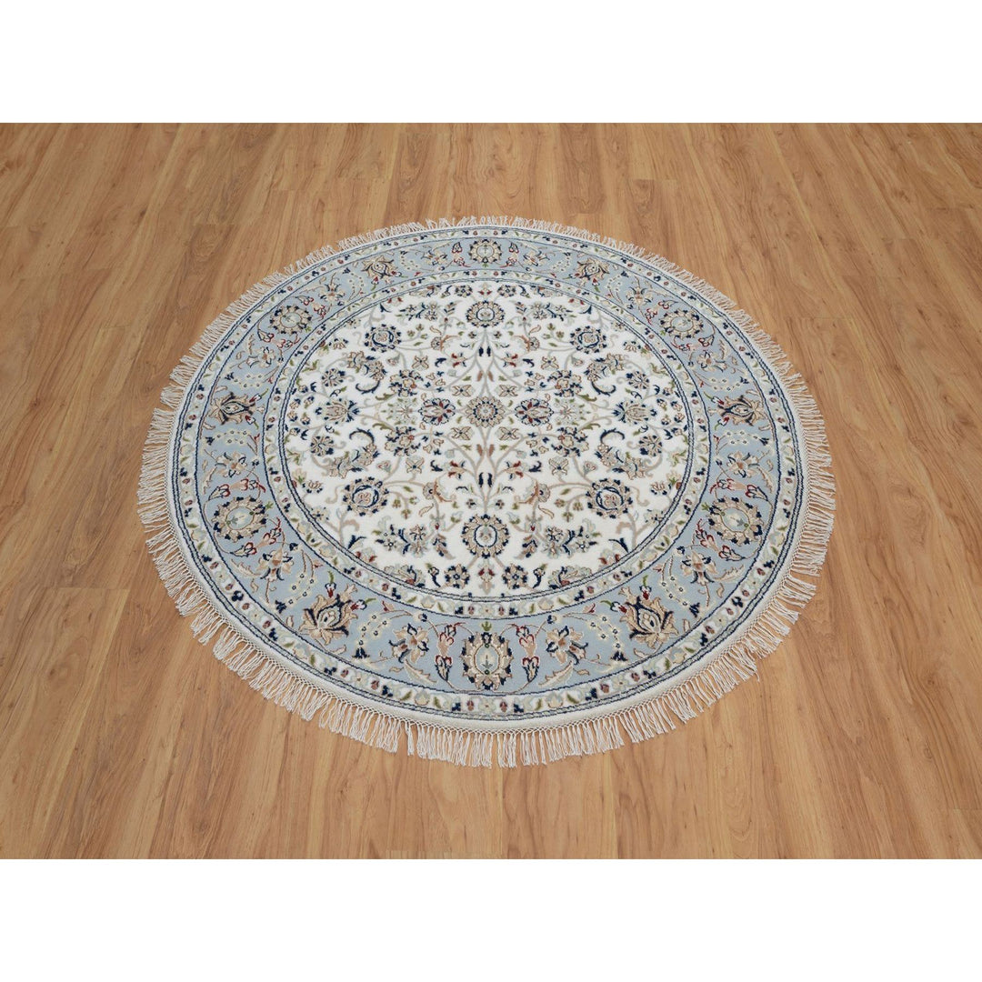 5'2" x 5'2" New Hand Knotted Ivory Wool & Silk Round Oriental Rug - MOA10291564