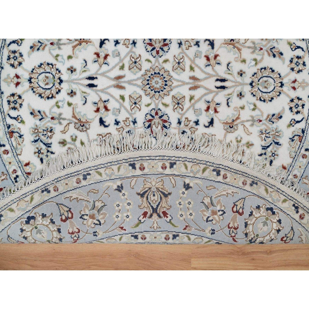 5'2" x 5'2" New Hand Knotted Ivory Wool & Silk Round Oriental Rug - MOA10291564