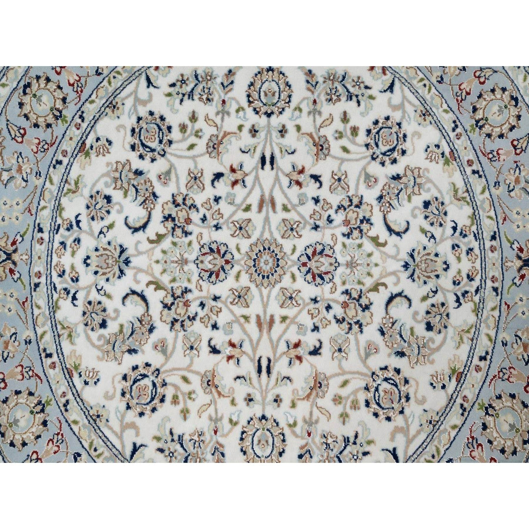 5'2" x 5'2" New Hand Knotted Ivory Wool & Silk Round Oriental Rug - MOA10291564