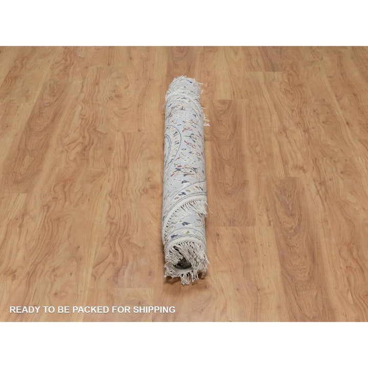 5'2" x 5'2" New Hand Knotted Ivory Wool & Silk Round Oriental Rug - MOA10291564