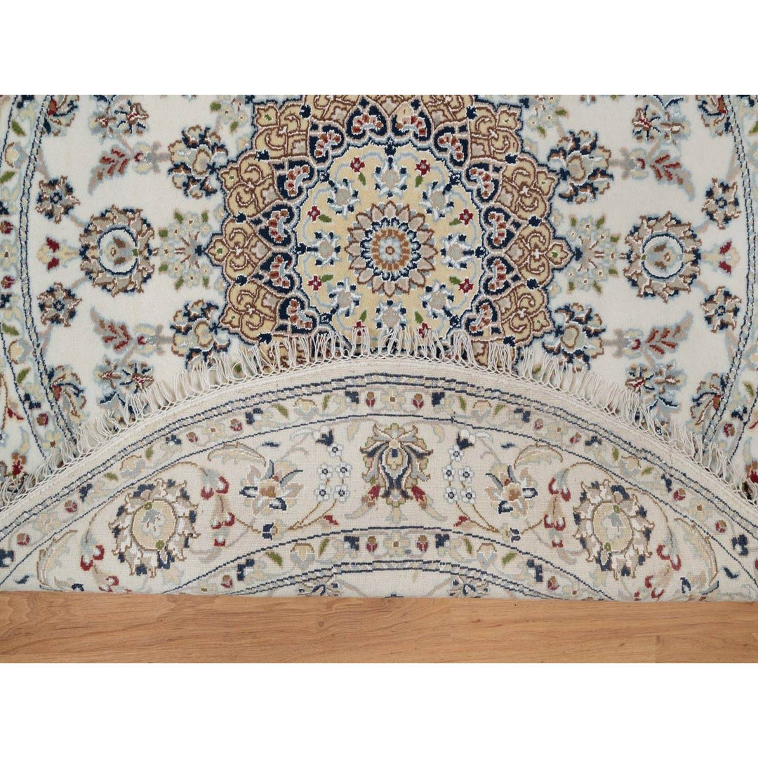 5'0" x 5'0" New Hand Knotted Ivory Wool & Silk Round Oriental Rug - MOA10291565
