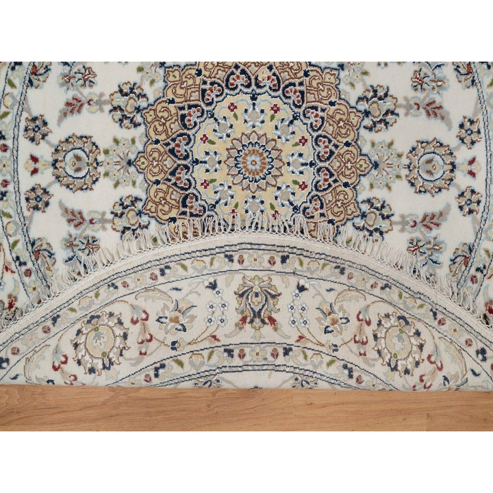 5'0" x 5'0" New Hand Knotted Ivory Wool & Silk Round Oriental Rug - MOA10291565