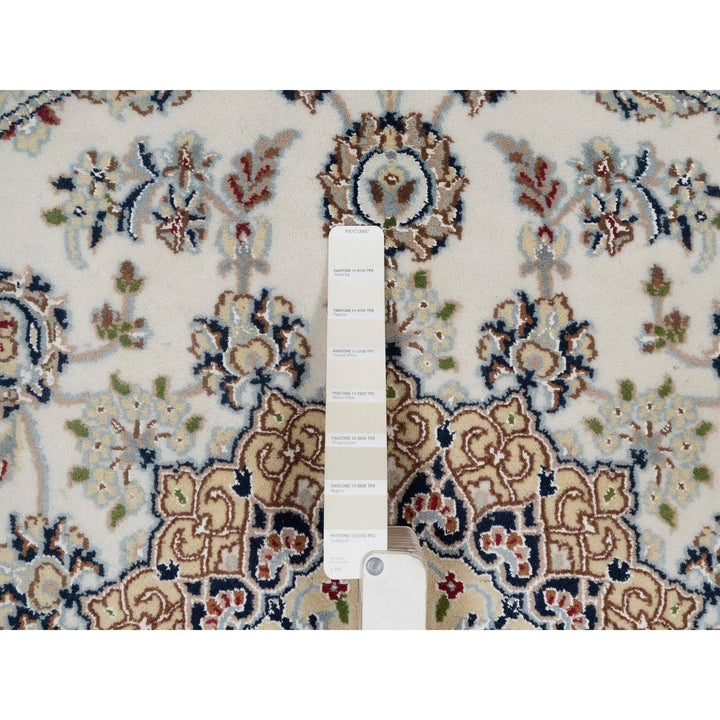 5'0" x 5'0" New Hand Knotted Ivory Wool & Silk Round Oriental Rug - MOA10291565