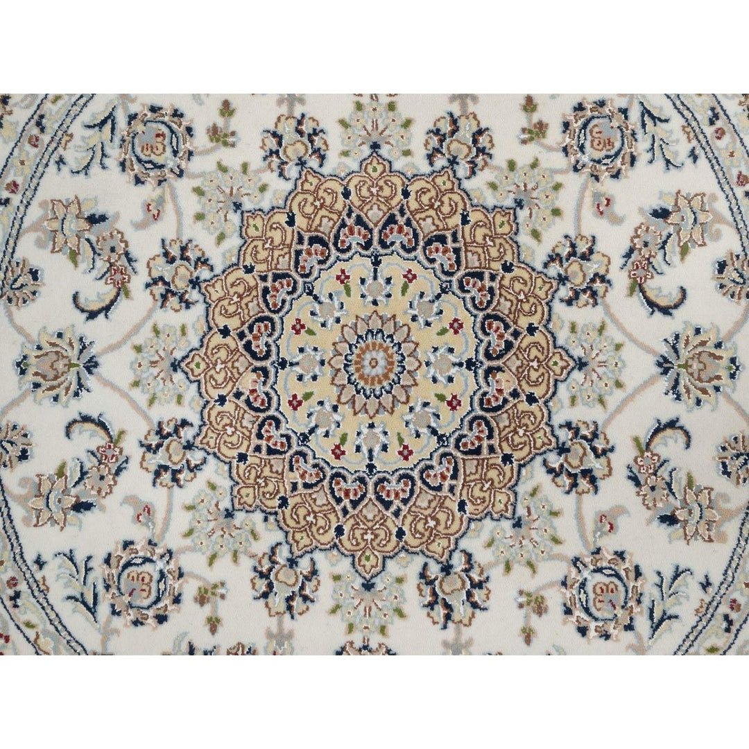 5'0" x 5'0" New Hand Knotted Ivory Wool & Silk Round Oriental Rug - MOA10291565