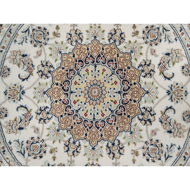 5'0" x 5'0" New Hand Knotted Ivory Wool & Silk Round Oriental Rug - MOA10291565