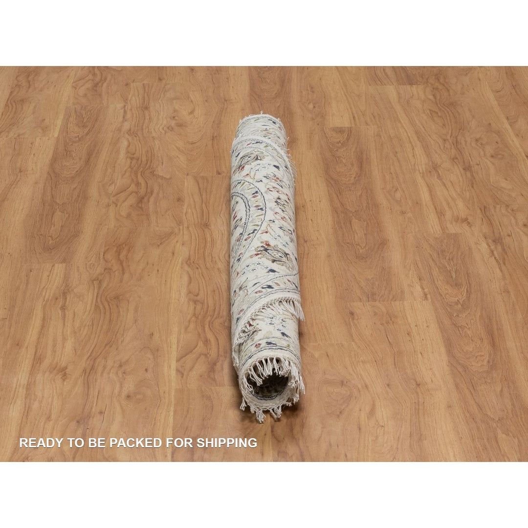 5'0" x 5'0" New Hand Knotted Ivory Wool & Silk Round Oriental Rug - MOA10291565