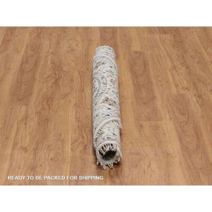 5'0" x 5'0" New Hand Knotted Ivory Wool & Silk Round Oriental Rug - MOA10291565