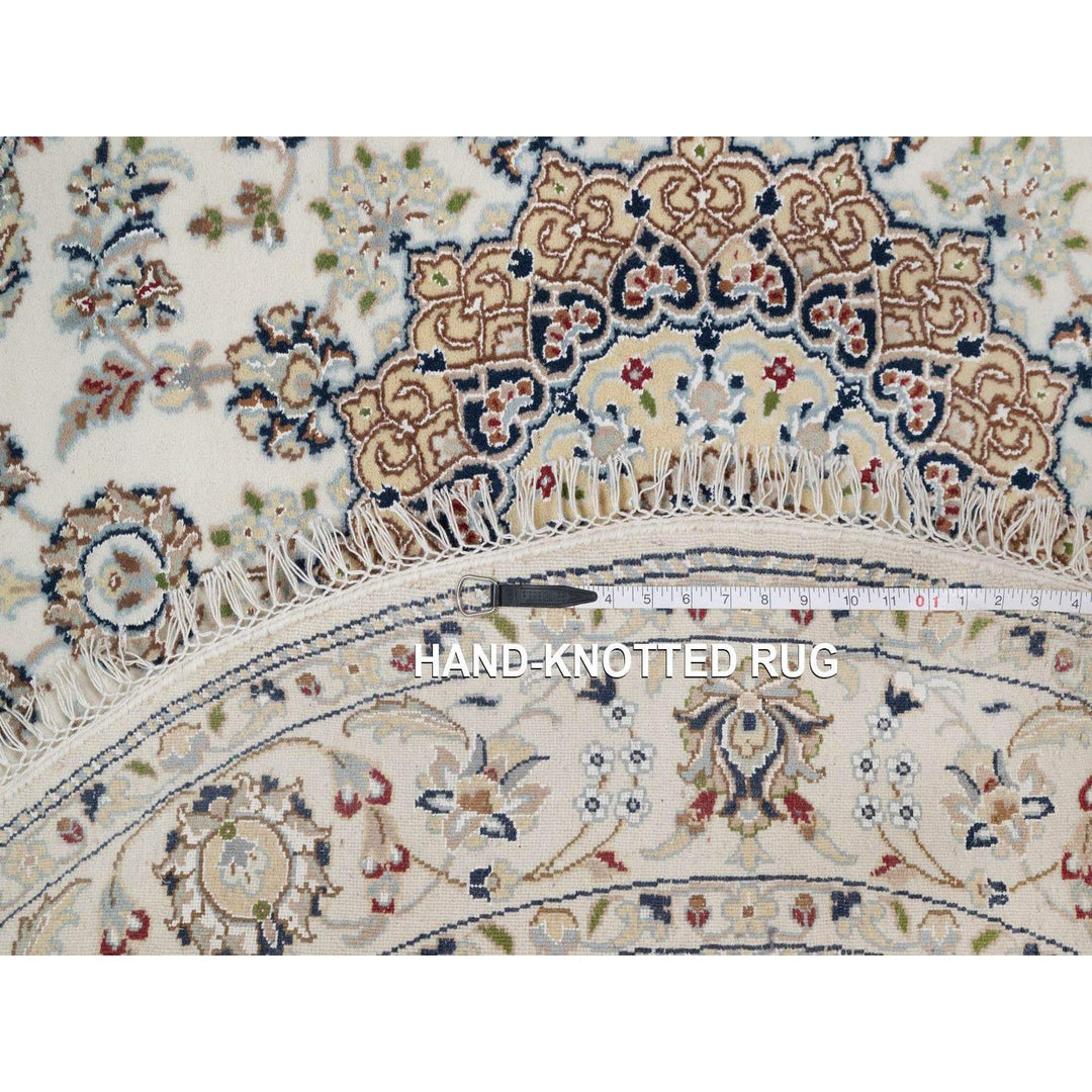 5'0" x 5'0" New Hand Knotted Ivory Wool & Silk Round Oriental Rug - MOA10291565
