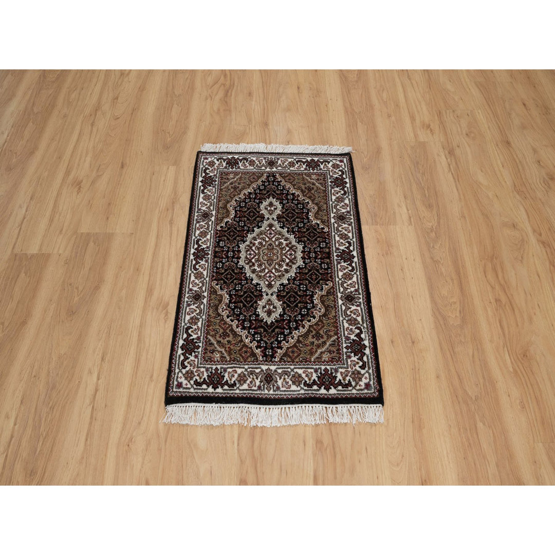 1'11" x 3'0" New Hand Knotted Black Wool Rectangle Oriental Rug - MOA10291567