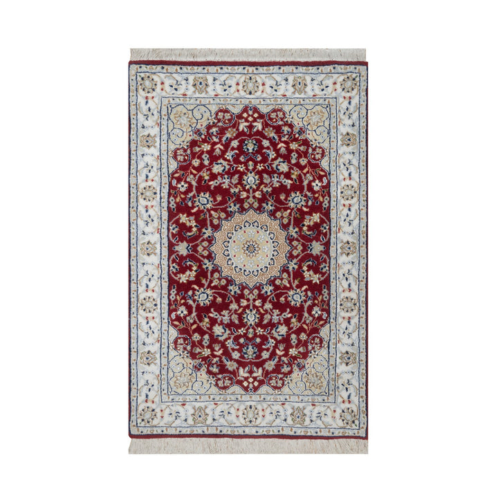 2'6" x 4'1" New Hand Knotted Ivory Wool & Silk Rectangle Oriental Rug - MOA10291572