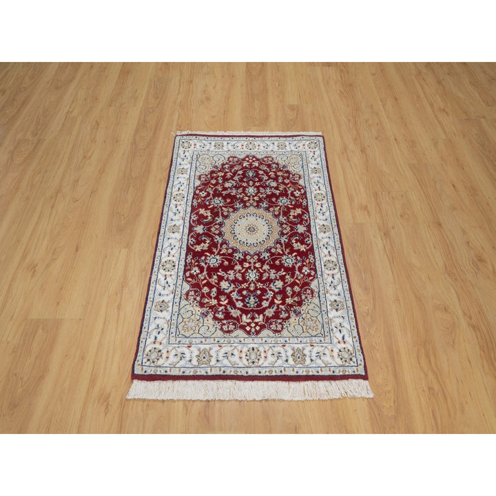 2'6" x 4'1" New Hand Knotted Ivory Wool & Silk Rectangle Oriental Rug - MOA10291572