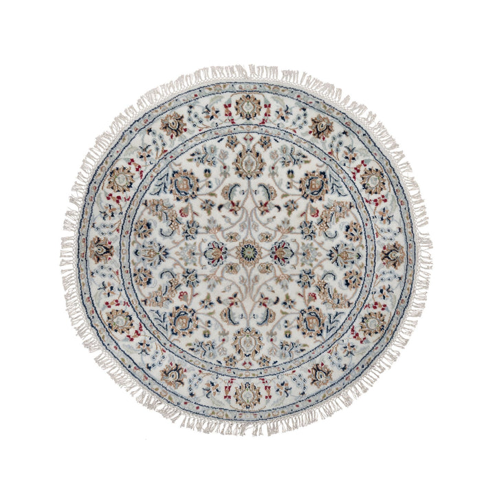 3'1" x 3'1" New Hand Knotted Ivory Wool & Silk Round Oriental Rug - MOA10291573