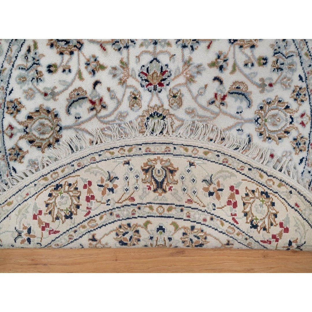 3'1" x 3'1" New Hand Knotted Ivory Wool & Silk Round Oriental Rug - MOA10291573