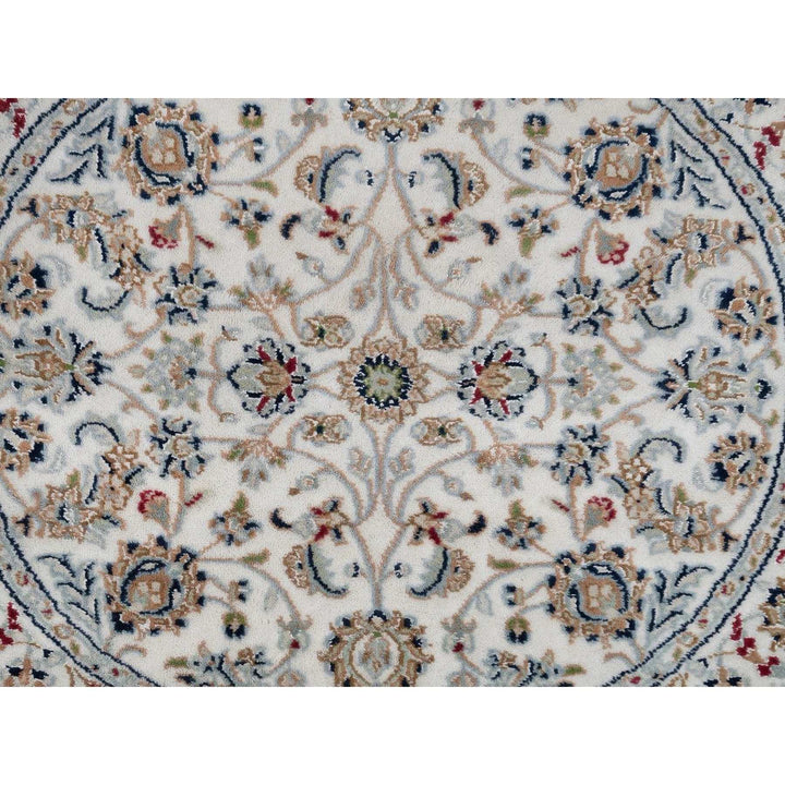 3'1" x 3'1" New Hand Knotted Ivory Wool & Silk Round Oriental Rug - MOA10291573
