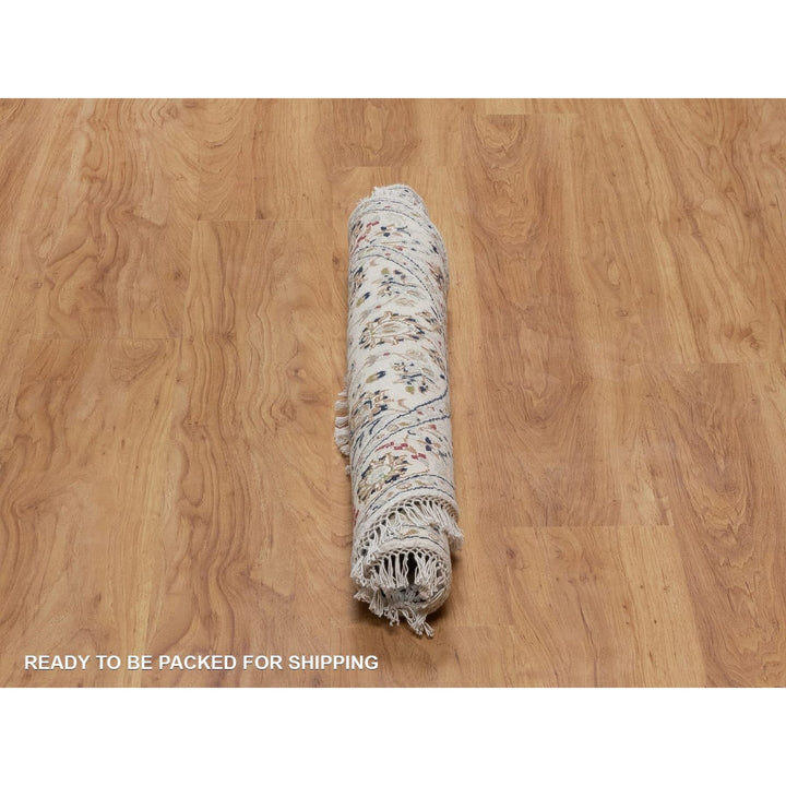 3'1" x 3'1" New Hand Knotted Ivory Wool & Silk Round Oriental Rug - MOA10291573