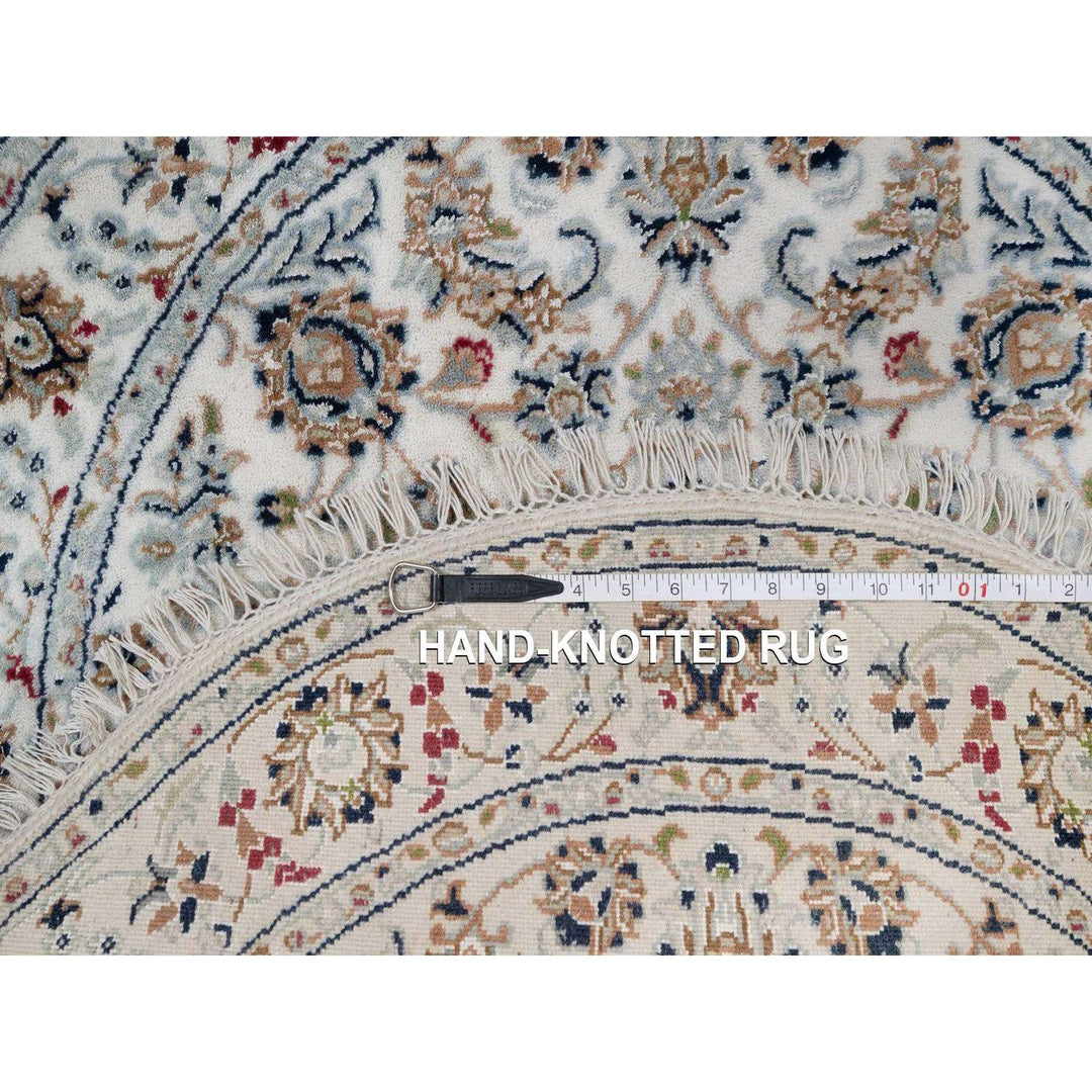 3'1" x 3'1" New Hand Knotted Ivory Wool & Silk Round Oriental Rug - MOA10291573