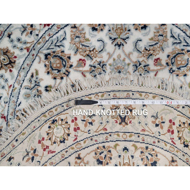 3'1" x 3'1" New Hand Knotted Ivory Wool & Silk Round Oriental Rug - MOA10291573