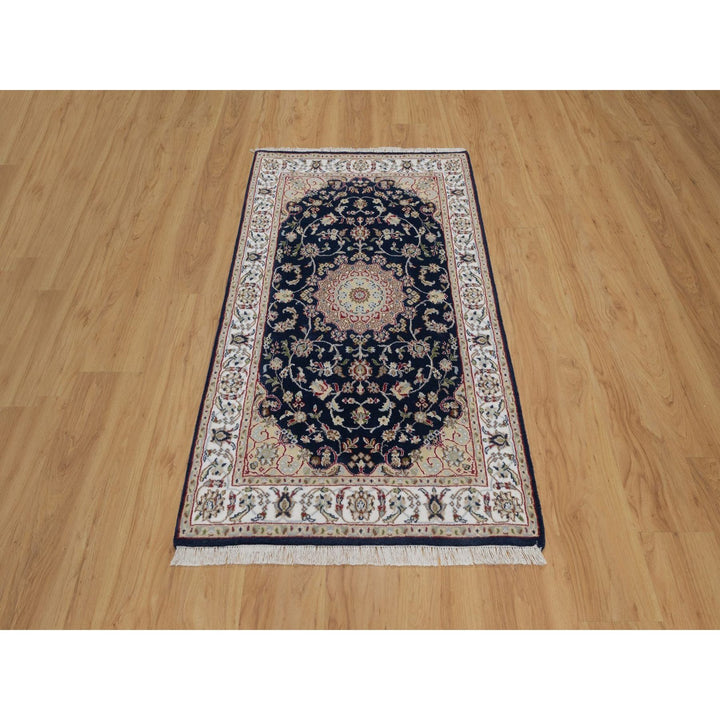 3'1" x 5'2" New Hand Knotted Blue Wool & Silk Rectangle Oriental Rug - MOA10291574