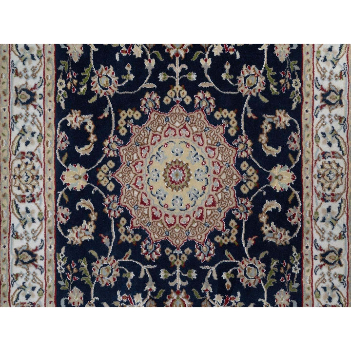 3'1" x 5'2" New Hand Knotted Blue Wool & Silk Rectangle Oriental Rug - MOA10291574