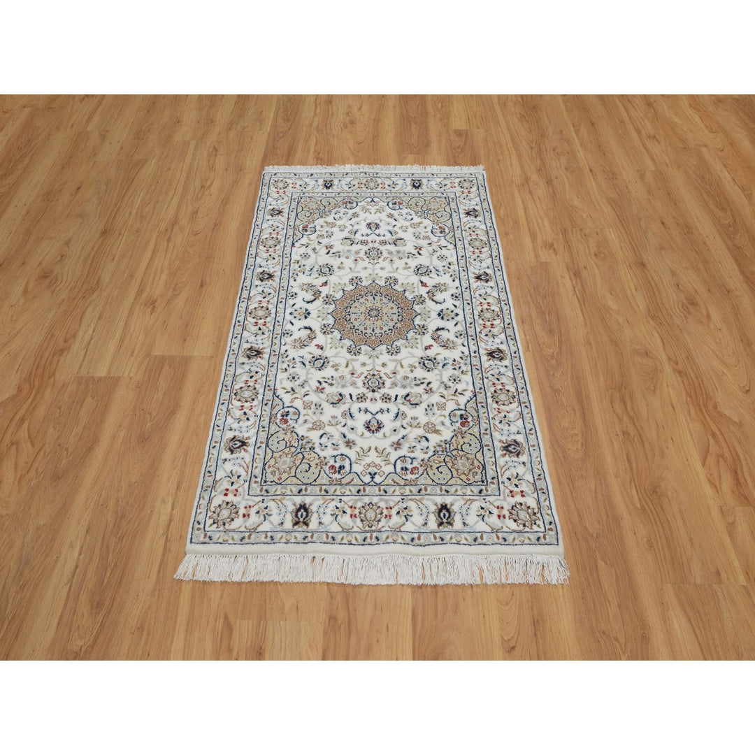 3'0" x 5'2" New Hand Knotted Ivory Wool & Silk Rectangle Oriental Rug - MOA10291575