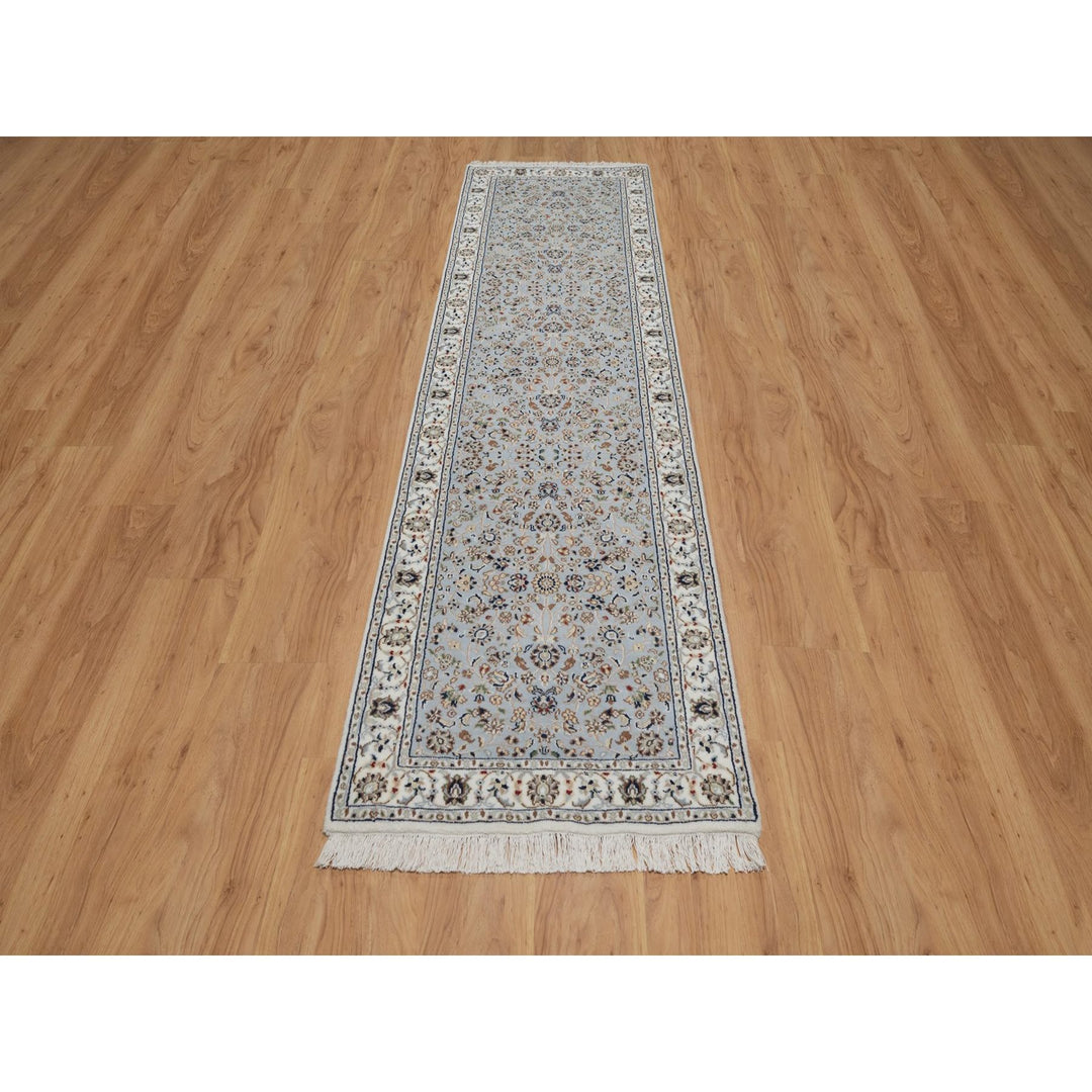 2'8" x 10'1" New Hand Knotted Blue Wool & Silk Runner Oriental Rug - MOA10291577