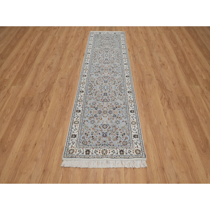 2'8" x 10'1" New Hand Knotted Blue Wool & Silk Runner Oriental Rug - MOA10291577