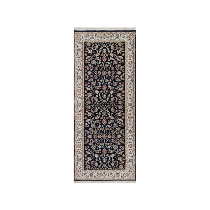 2'7" x 6'3" New Hand Knotted Blue Wool & Silk Rectangle Oriental Rug - MOA10291579