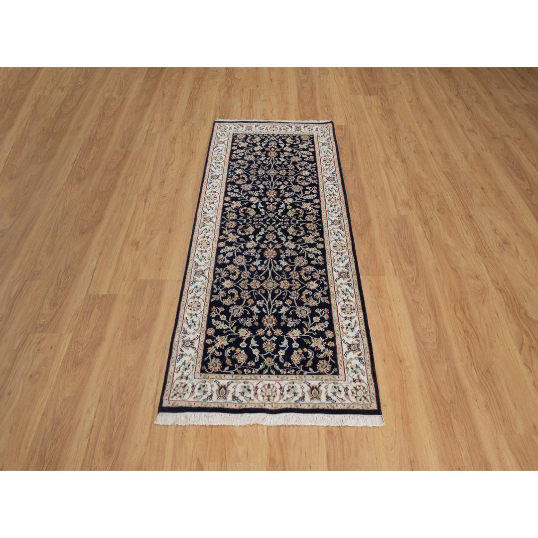 2'7" x 6'3" New Hand Knotted Blue Wool & Silk Rectangle Oriental Rug - MOA10291579