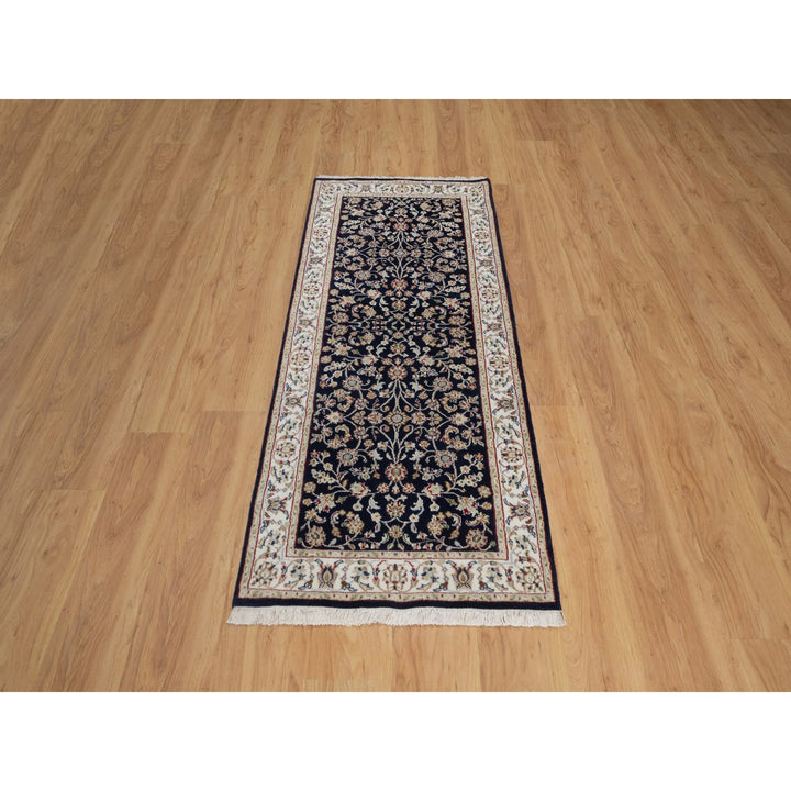 2'7" x 6'3" New Hand Knotted Blue Wool & Silk Rectangle Oriental Rug - MOA10291579