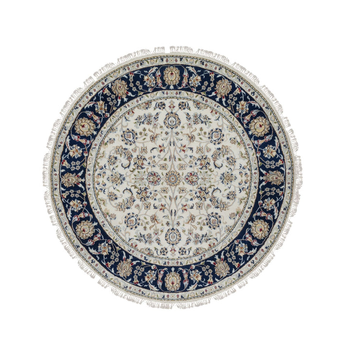 4'10" x 4'11" New Hand Knotted Ivory Wool & Silk Round Oriental Rug - MOA10291580