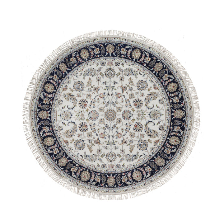 6'2" x 6'2" New Hand Knotted Ivory Wool & Silk Round Oriental Rug - MOA10291581