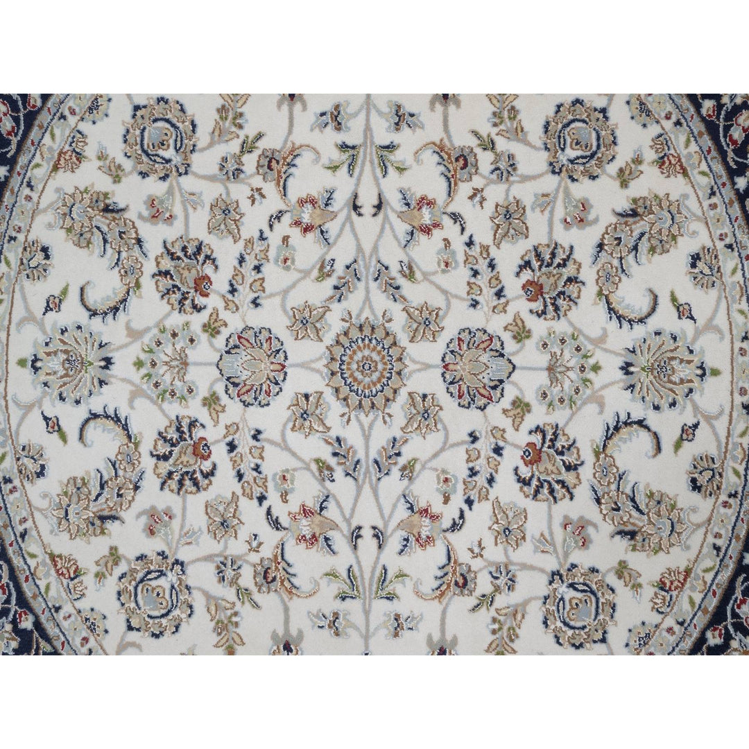 6'2" x 6'2" New Hand Knotted Ivory Wool & Silk Round Oriental Rug - MOA10291581