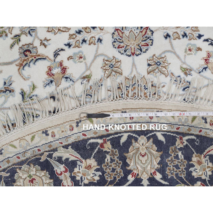 6'2" x 6'2" New Hand Knotted Ivory Wool & Silk Round Oriental Rug - MOA10291581