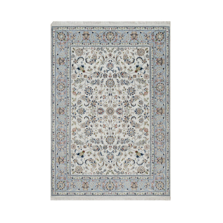 4'9" x 6'10" New Hand Knotted Ivory Wool & Silk Rectangle Oriental Rug - MOA10291582