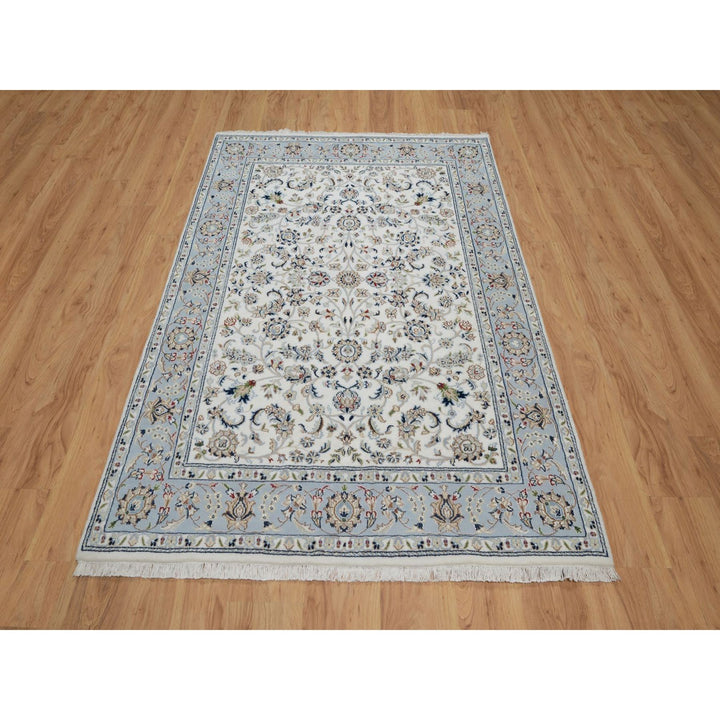 4'9" x 6'10" New Hand Knotted Ivory Wool & Silk Rectangle Oriental Rug - MOA10291582