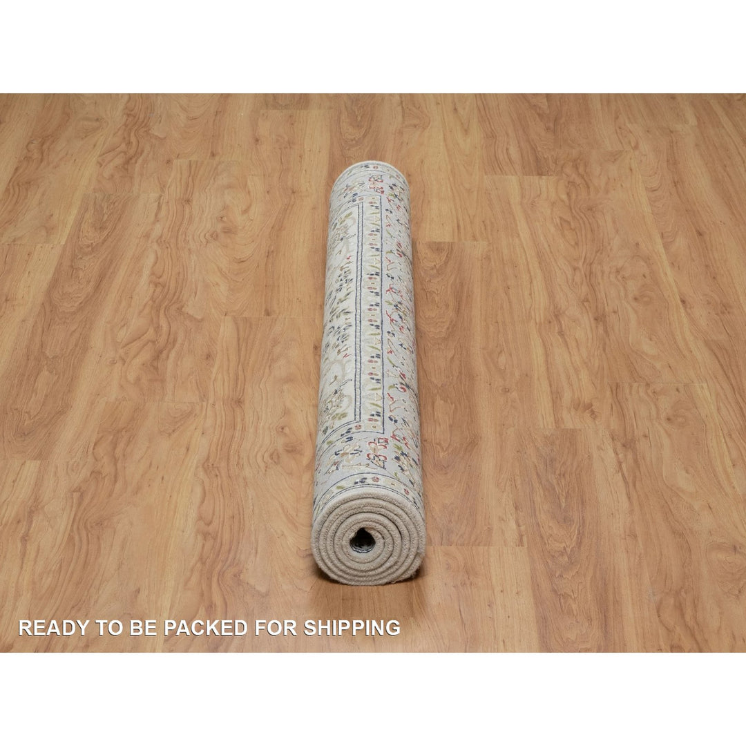 4'9" x 6'10" New Hand Knotted Ivory Wool & Silk Rectangle Oriental Rug - MOA10291582