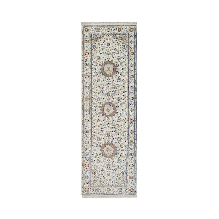 2'7" x 8'0" New Hand Knotted Ivory Wool & Silk Runner Oriental Rug - MOA10291584