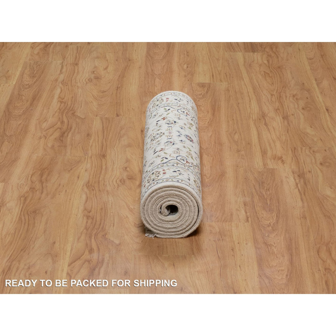 2'7" x 8'0" New Hand Knotted Ivory Wool & Silk Runner Oriental Rug - MOA10291584
