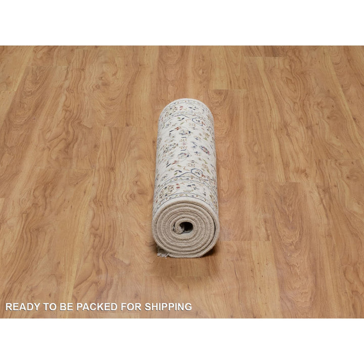 2'7" x 8'0" New Hand Knotted Ivory Wool & Silk Runner Oriental Rug - MOA10291584