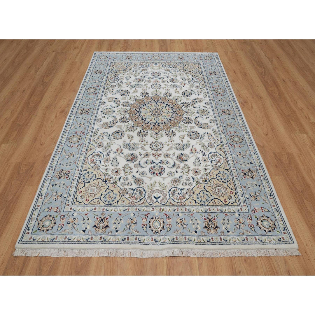 6'0" x 9'0" New Hand Knotted Ivory Wool & Silk Rectangle Oriental Rug - MOA10291586